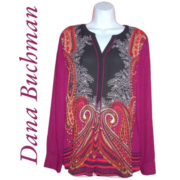 Dana Buchman Boho Paisley Western Button Down Top Blouse Women’s 10 NWT - Picture 7 of 9
